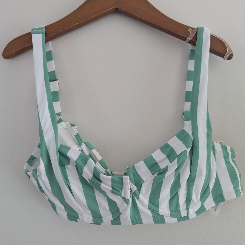 Victoria's Secret Green and White Striped Bikini Top